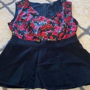 Rose Print Peplum Blouse